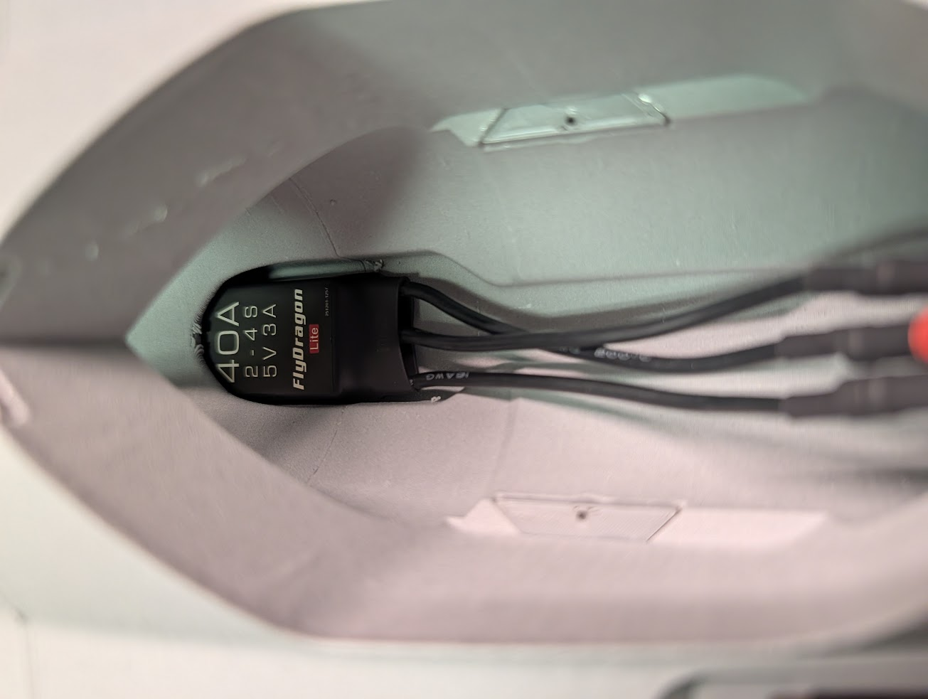 ESC and wiring fed into the fuselage channel