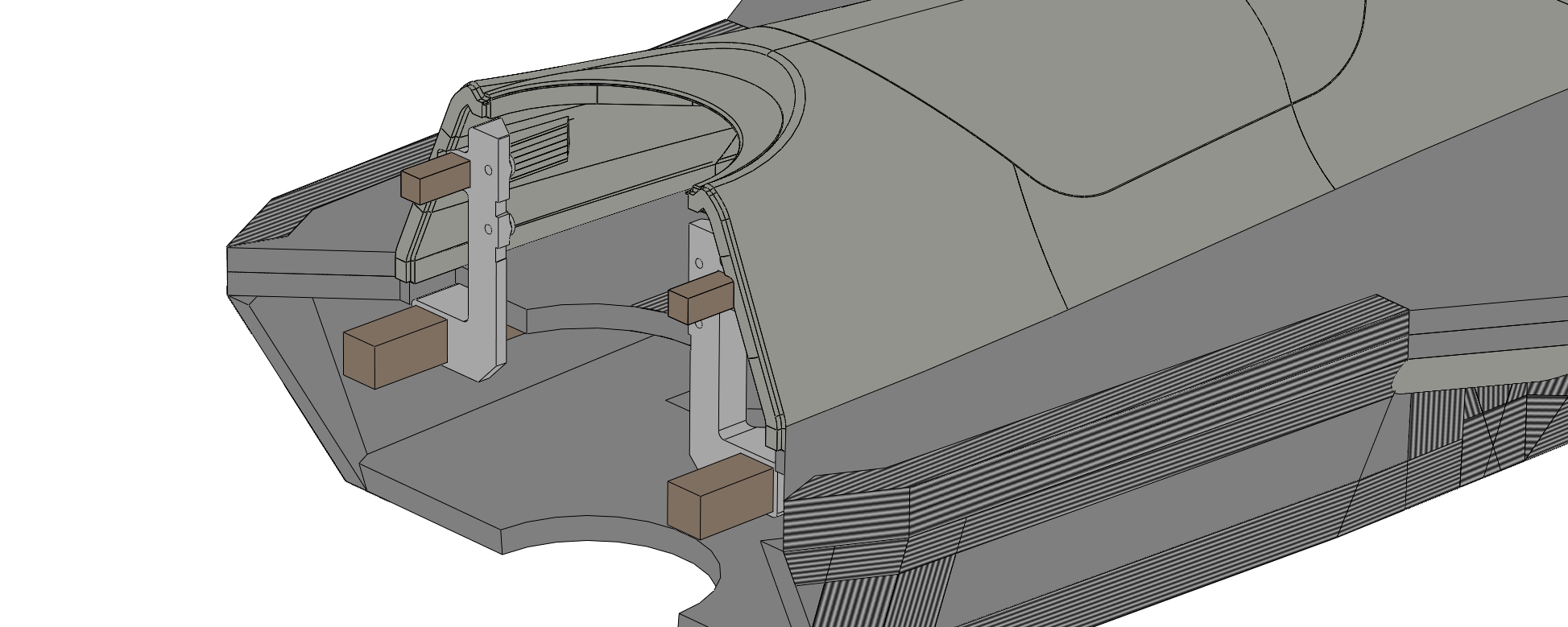 Lift fan mounts slid onto the dowels
