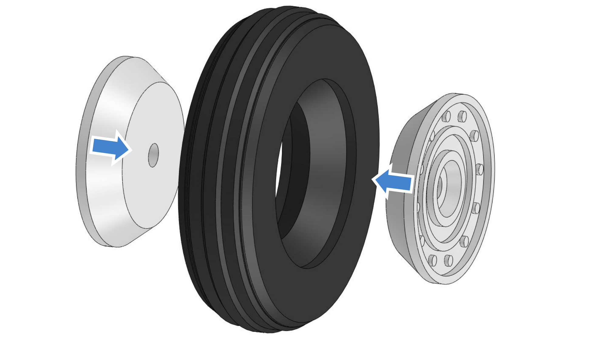 Wheel hubs glued into the tires