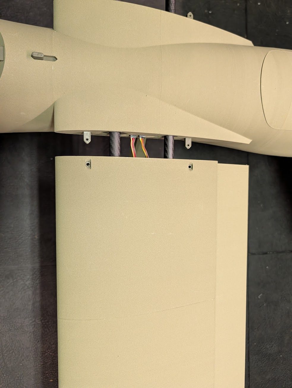 Wing panels slid onto the spar tube
