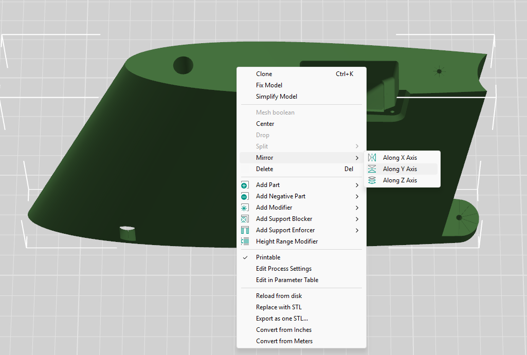 Mirroring a part in the slicer
