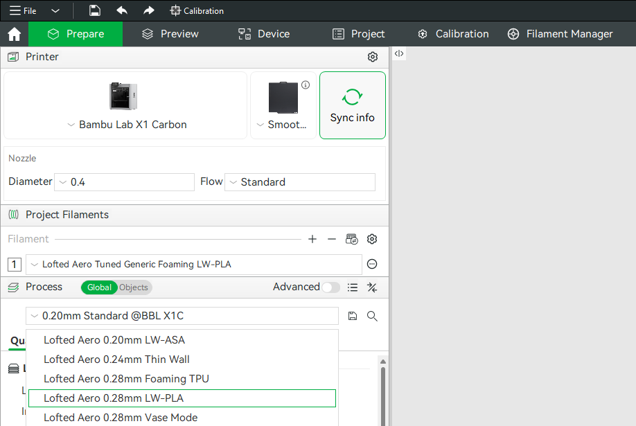 Lofted Aero process presets under User Presets