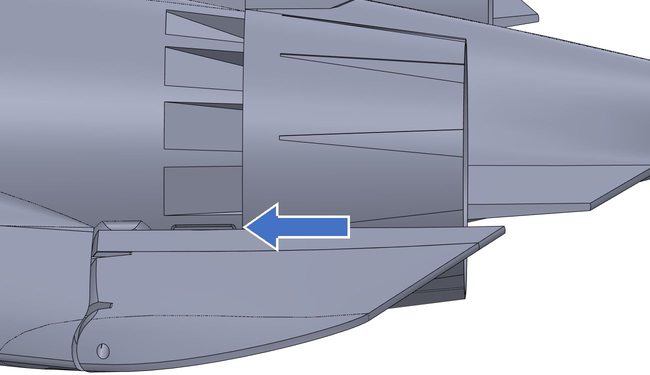 Neutral elevon position set parallel to the groove near the nozzle