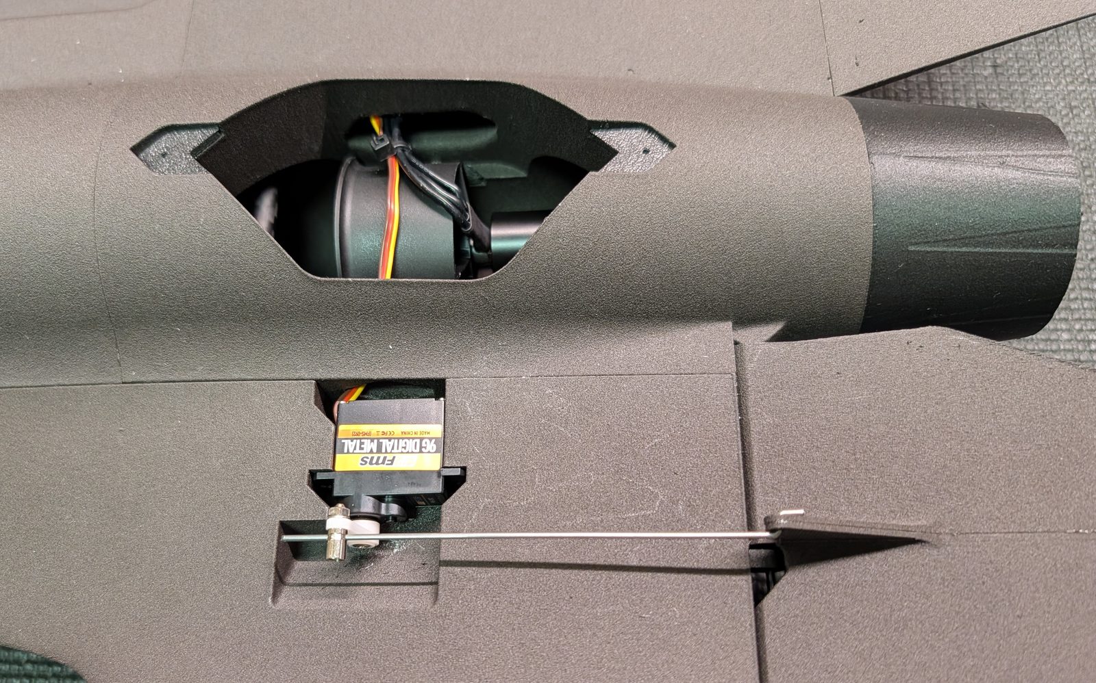 Elevon servo installed with pushrod