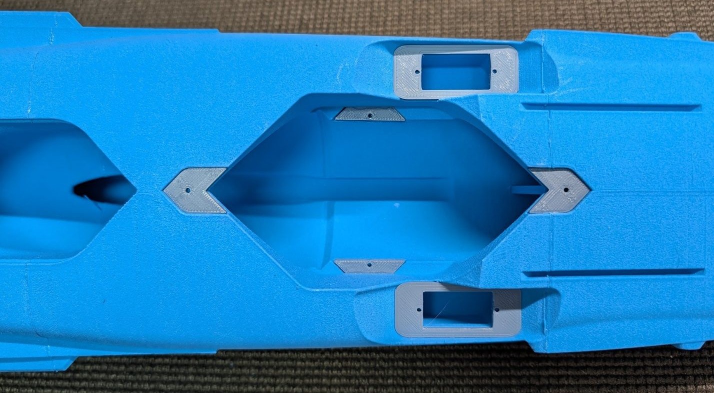 Fan mount tabs and servo plates glued in